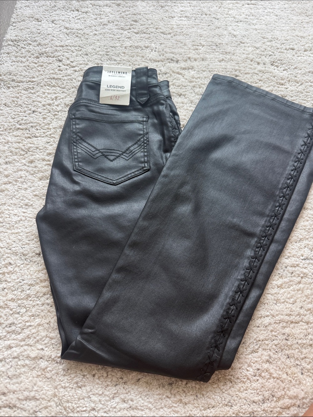 Idyllwind Black Flare shiney pants with Side Lace Detail